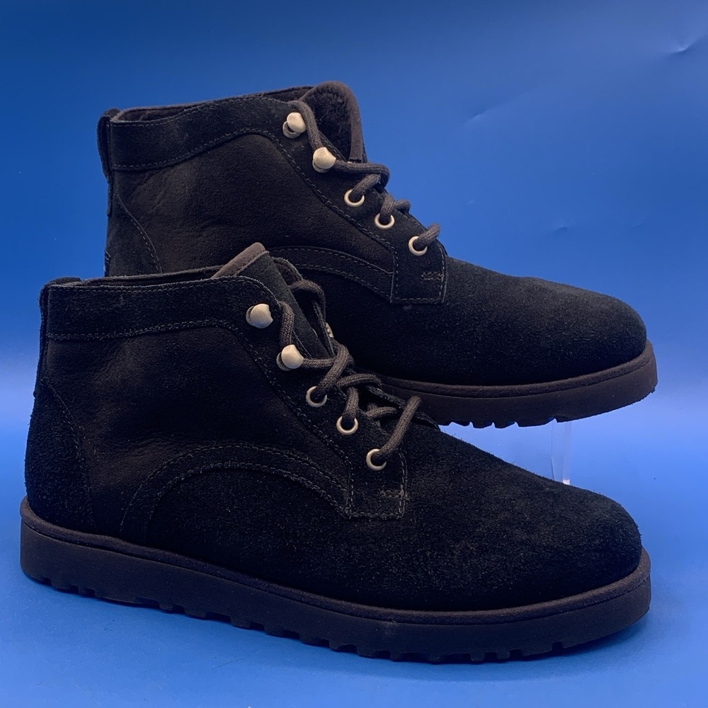 UGG Bethany Black Laced Up Sheepskin Faux Fur Lined Ankle Boots Size 9.5